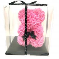 Мишка из роз 3D с бантом, 25 см в коробке (Розовый)