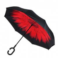 Зонт обратного сложения полуавтомат (зонт наоборот) Красный цветок