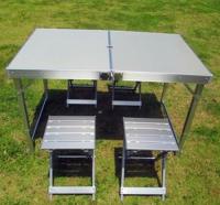Складной туристический стол для пикника + 4 стула (120х60х55-70 см) серебристый