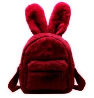 Рюкзак меховой с ушами зайца, бордовый
