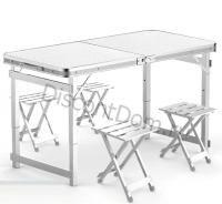 Складной туристический стол для пикника + 4 стула (120х60х55-70 см) серо-серебристый