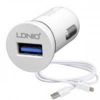 Автомобильное зарядное устройство 1хUSB 2.1А (LDNIO DL-C12) (белый) + кабель USB-Lightning