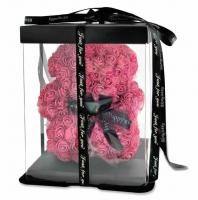 Мишка из роз 3D в стразах, 25 см в коробке (Розовый)