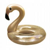 Круг надувной детский 90 см Фламинго с блестками, золотой