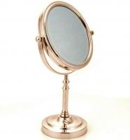Зеркало косметическое настольное круглое двустороннее с увеличением, диаметр 16 см, бронза