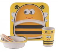 Набор детской посуды из бамбука (Оранжевая Пчелка) 5 предметов