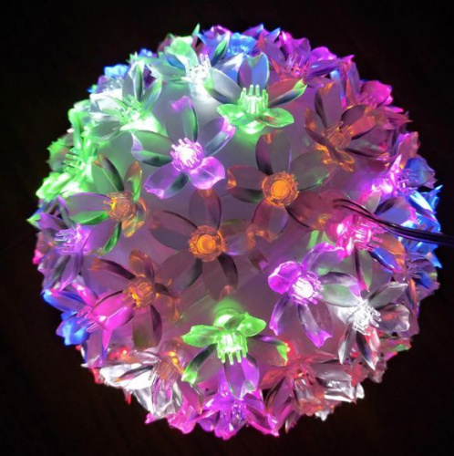 Светодиодная гирлянда из шаров с насадками в виде цветов, 3,2х0,2м, цвет мульти
