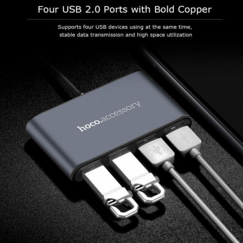 Кабель Хаб Hoco HB3 USB to 4 Ports Hub 1м Silver