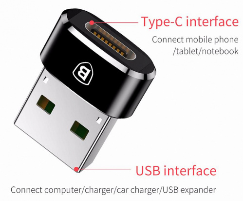 Переходник Baseus USB Male To Type-C Female Adapter Converter Black (CAAOTG-01)