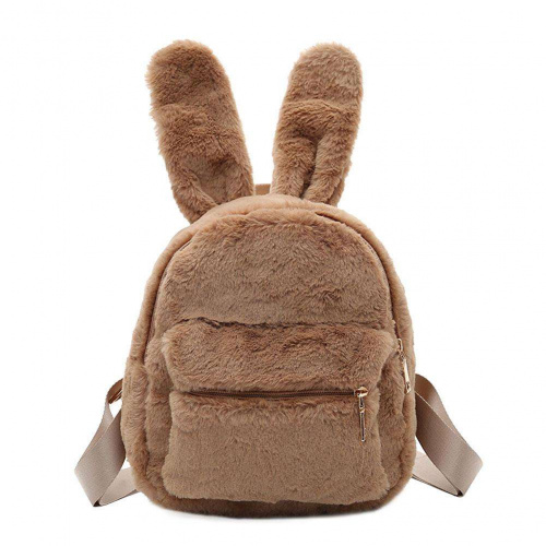 Рюкзак меховой с ушами зайца, коричневый