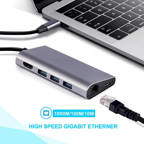 Хаб Baseus Almighty Hub (USB 3.0, HDMI, card-reader rj45) ACBOOK2-0G, серый