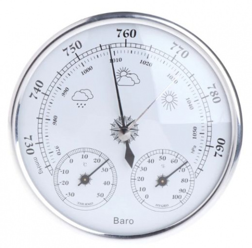 Барометр анероид механический с измерением температуры и влажности THB9392S (серебряный)