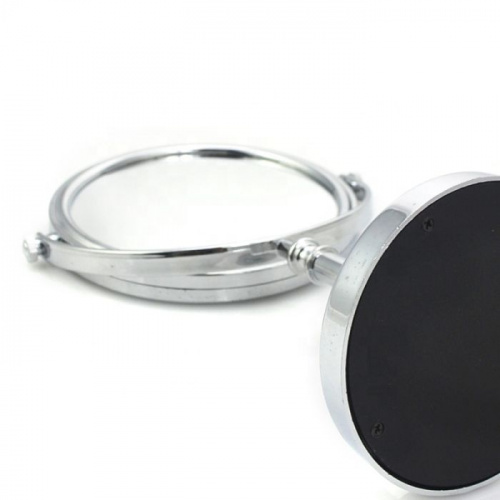 Зеркало косметическое настольное круглое двустороннее с увеличением, диаметр 17 см, серебро