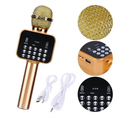 Беспроводной Bluetooth караоке микрофон K-316 с дисплеем (Золотистый)