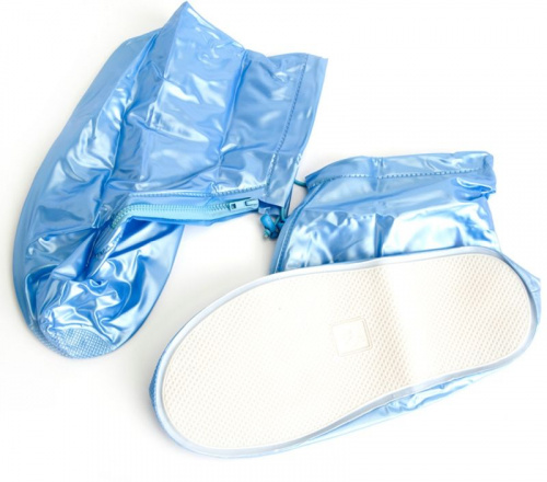 Защитные чехлы пончи для обуви от дождя и грязи с подошвой синие размер XL