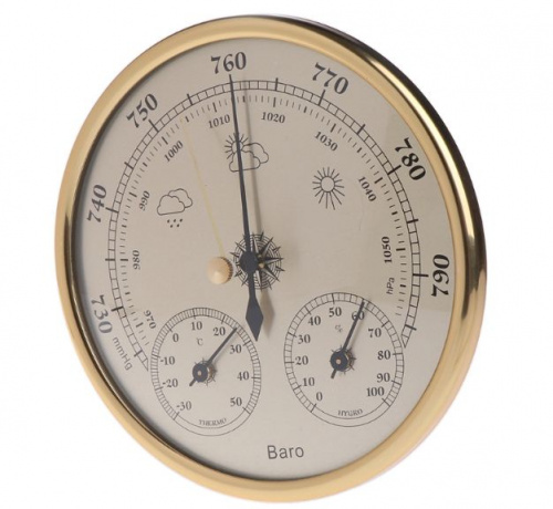 Барометр анероид механический с измерением температуры и влажности THB9392G (золотой)