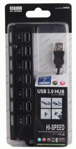 Концентратор USB 2.0 (хаб) 7 портов (черный)
