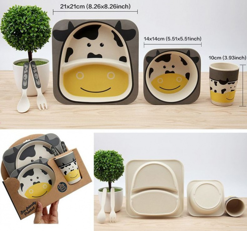Набор детской посуды из бамбука (Коровка) 5 предметов