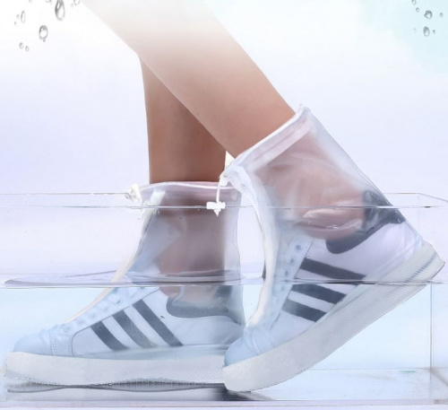Защитные чехлы пончи для обуви от дождя и грязи с подошвой белые размер XL