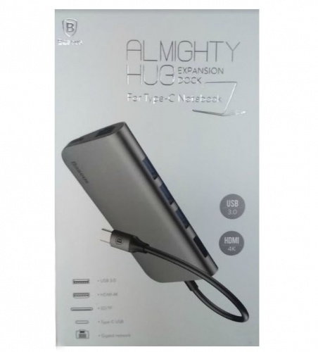 Хаб Baseus Almighty Hub (USB 3.0, HDMI, card-reader rj45) ACBOOK2-0G, серый