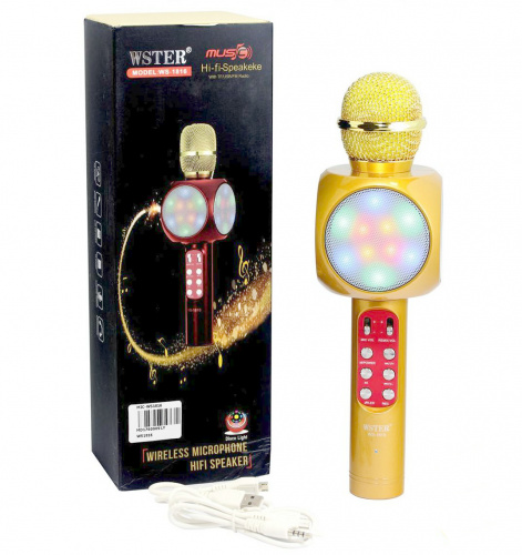 Беспроводной Bluetooth караоке микрофон с колонкой WSTER WS-1816 золотой