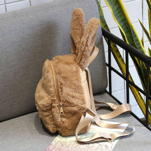 Рюкзак меховой с ушами зайца, коричневый