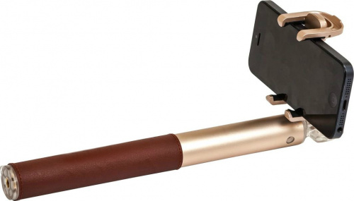 Монопод Селфи Палка Leather Selfie Stick (коричневый-золотой)