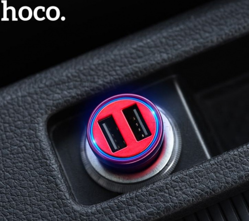 Автомобильное зарядное устройство HOCO Z20 Car Charger 2xUSB 4.8A, красный