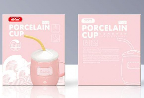 Керамическая кружка с трубочкой Porcelain Cup 500 мл, розовая
