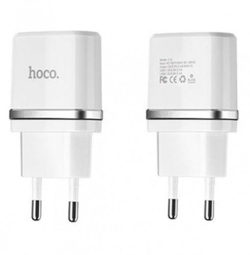 Сетевое зарядное устройство HOCO C12 2xUSB 2.4A, белый
