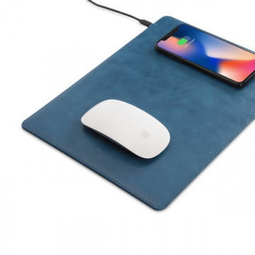 Коврик для мыши с беспроводной зарядкой смартфона Wireless Charge Mouse Pad, синий