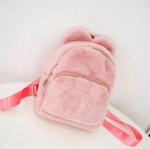 Рюкзак меховой с ушками зайчика, розовый