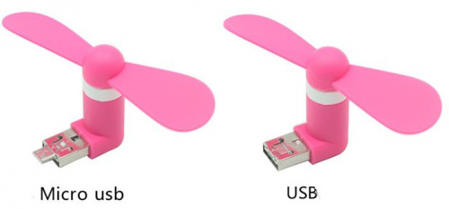 Мини вентилятор для телефона USB/microUSB, розовый