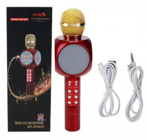 Беспроводной Bluetooth караоке микрофон с колонкой WSTER WS-1816 красный