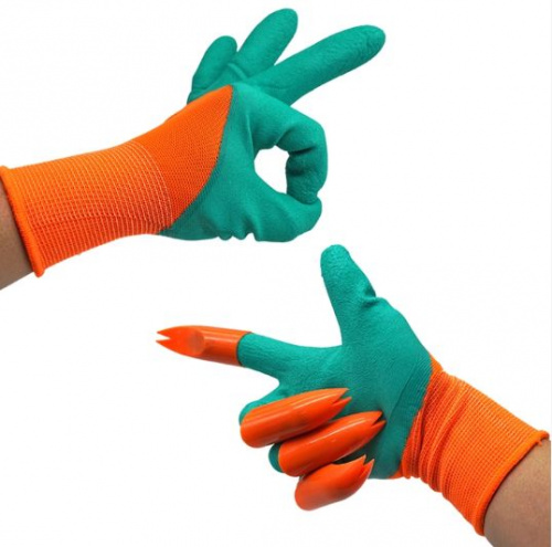 Садовые перчатки с раздвоенными когтями Garden Genie Gloves (Зеленый/оранжевый)