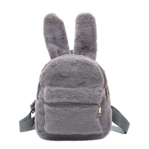 Рюкзак меховой с ушами зайца, серый