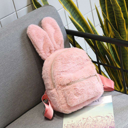 Рюкзак меховой с ушами зайца, розовый